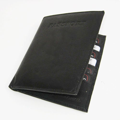Premium Cowhide Leather Passport Cover Travel Document Holder 8 ID Card Wallet
