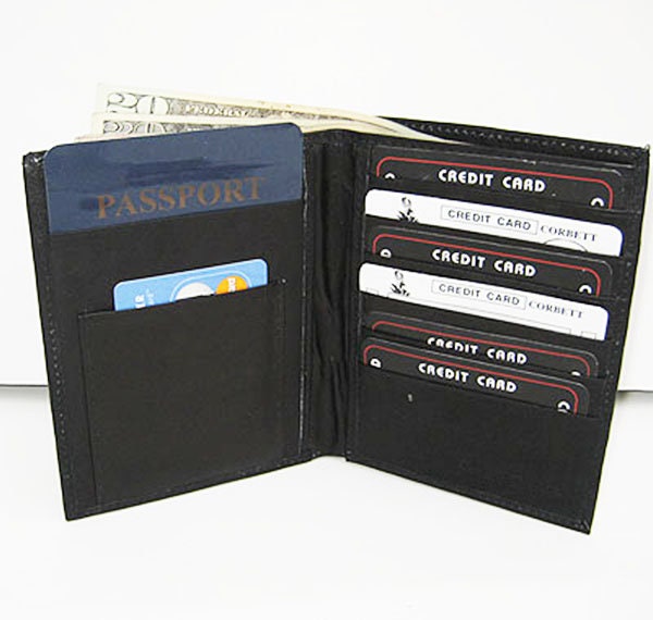Premium Cowhide Leather Passport Cover Travel Document Holder 8 ID Card Wallet