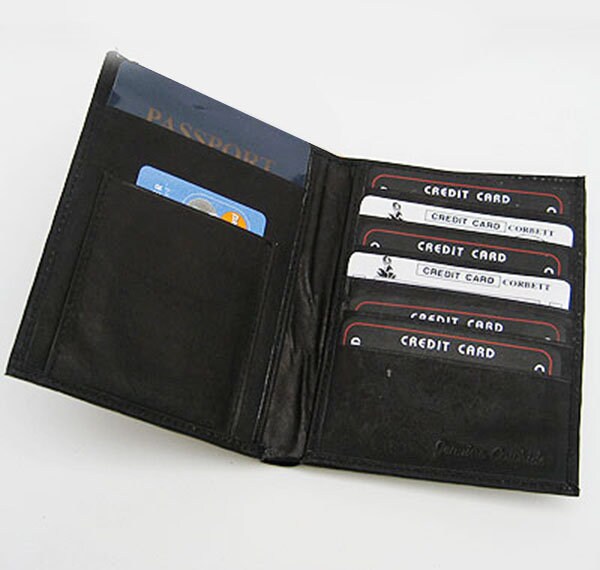 Premium Cowhide Leather Passport Cover Travel Document Holder 8 ID Card Wallet