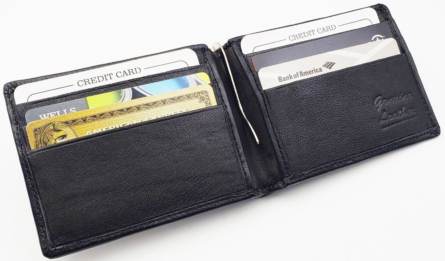 Genuine Leather Men's Bifold Money Clip Front Pocket Credit Card Wallet