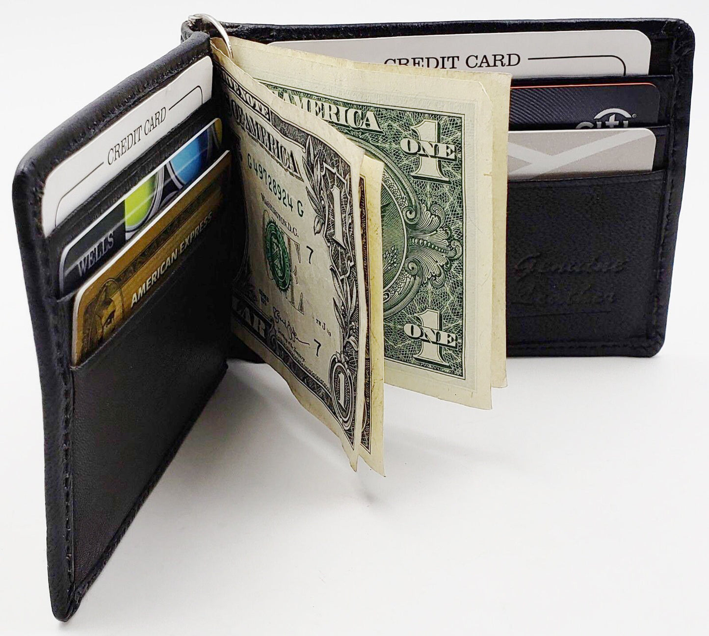 Genuine Leather Men's Bifold Money Clip Front Pocket Credit Card Wallet