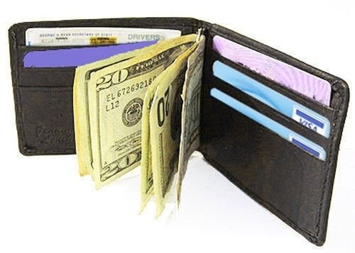 Genuine Leather Men's Bifold Money Clip Front Pocket Credit Card Wallet
