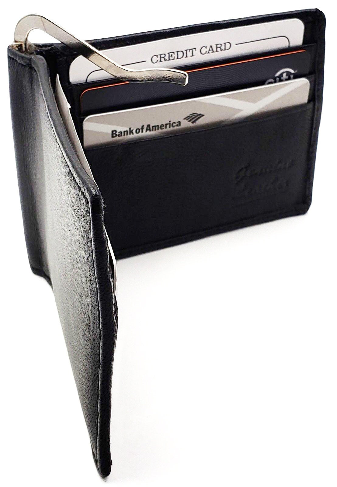 Genuine Leather Men's Bifold Money Clip Front Pocket Credit Card Wallet