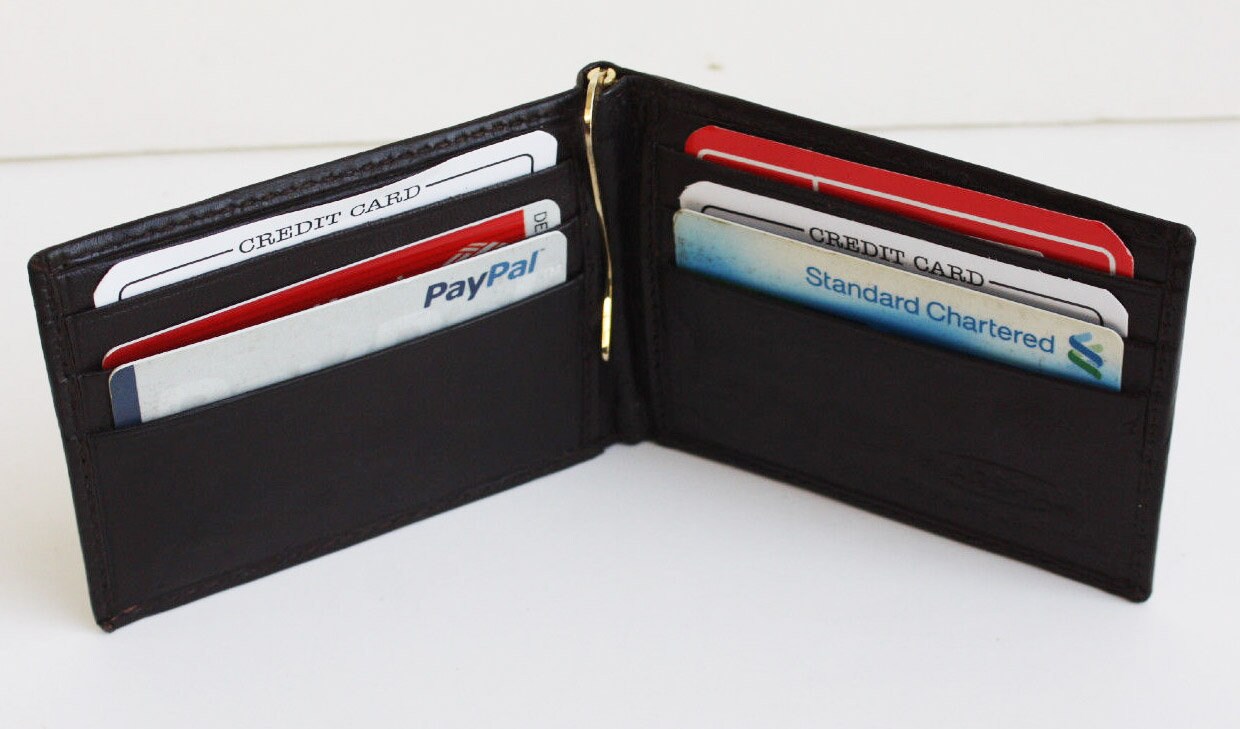 Genuine Leather Men's Bifold Money Clip Front Pocket Credit Card Wallet