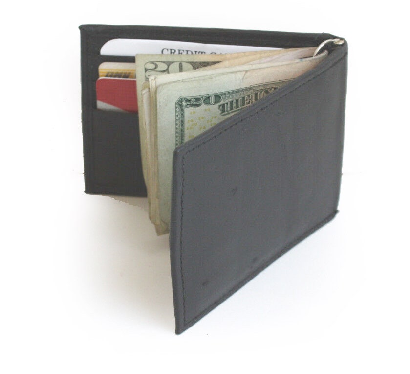 Genuine Leather Men's Bifold Money Clip Front Pocket Credit Card Wallet