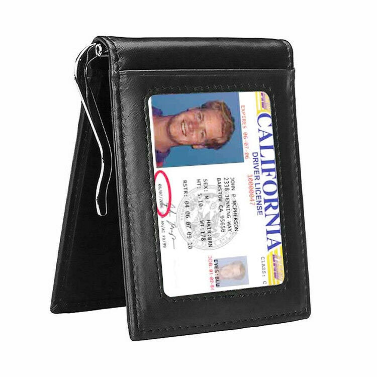 Genuine Leather Men's Bifold Money Clip with Detachable Card Holder Wallet
