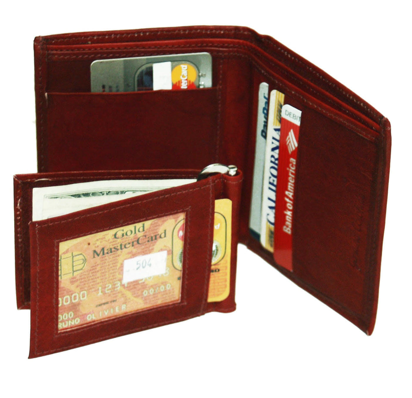 Genuine Leather Men's Bifold Money Clip with Detachable Card Holder Wallet