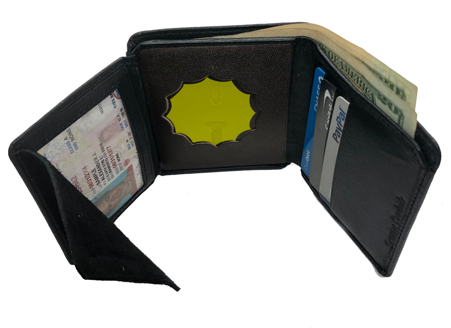 RFID Blocking Black Leather Mens Conceal Carry Badge Wallet License 12 Point Shield Holder