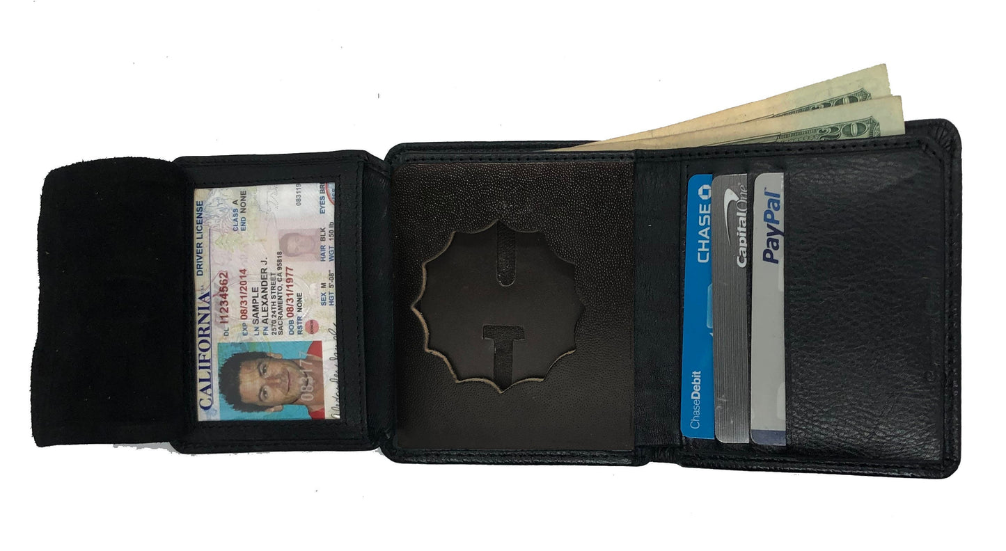 RFID Blocking Black Leather Mens Conceal Carry Badge Wallet License 12 Point Shield Holder
