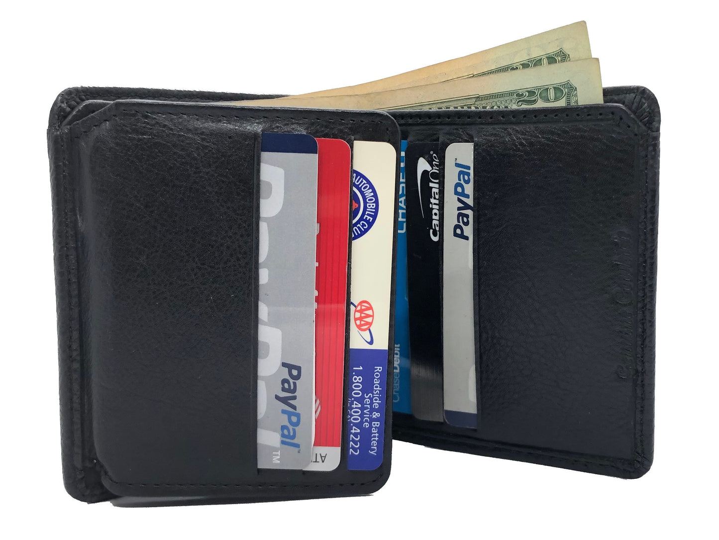RFID Blocking Black Leather Men's Conceal Carry Badge Wallet License Circle Shield Holder