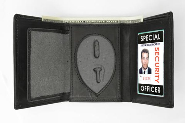 RFID Blocking Black Leather Men's Conceal Carry Badge Wallet License Oval Shield Holder