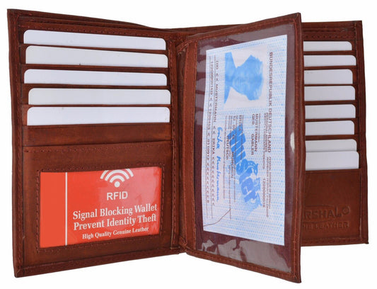 Hunter Leather Vintage RFID Blocking Bifold Hipster European Wallet Center Flap