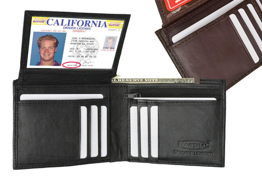 Genuine Leather Mens Bifold Wallet Flap Up ID Credit Card Thin Front Pocket
