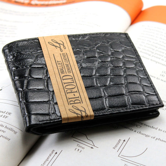 Genuine Cowhide Leather Croc Print Men's Flap Top Card Bifold Wallets Cowboy Western Style