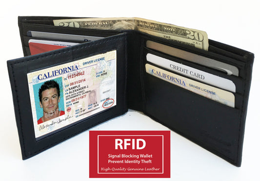 RFID Blocking Genuine Leather Men's Bifold Wallet Center Flap Credit Card ID Holder