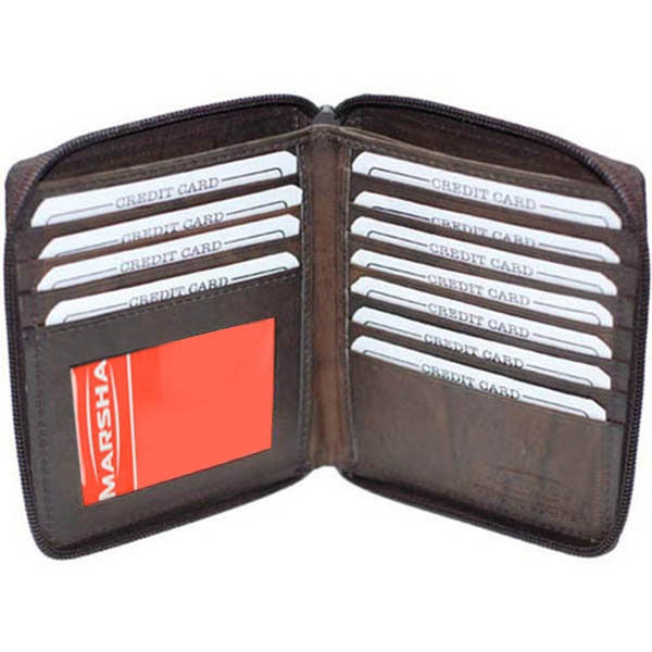 RFID Blocking Black Genuine Leather Zip-Around Men's Bifold Wallet with coin pocket