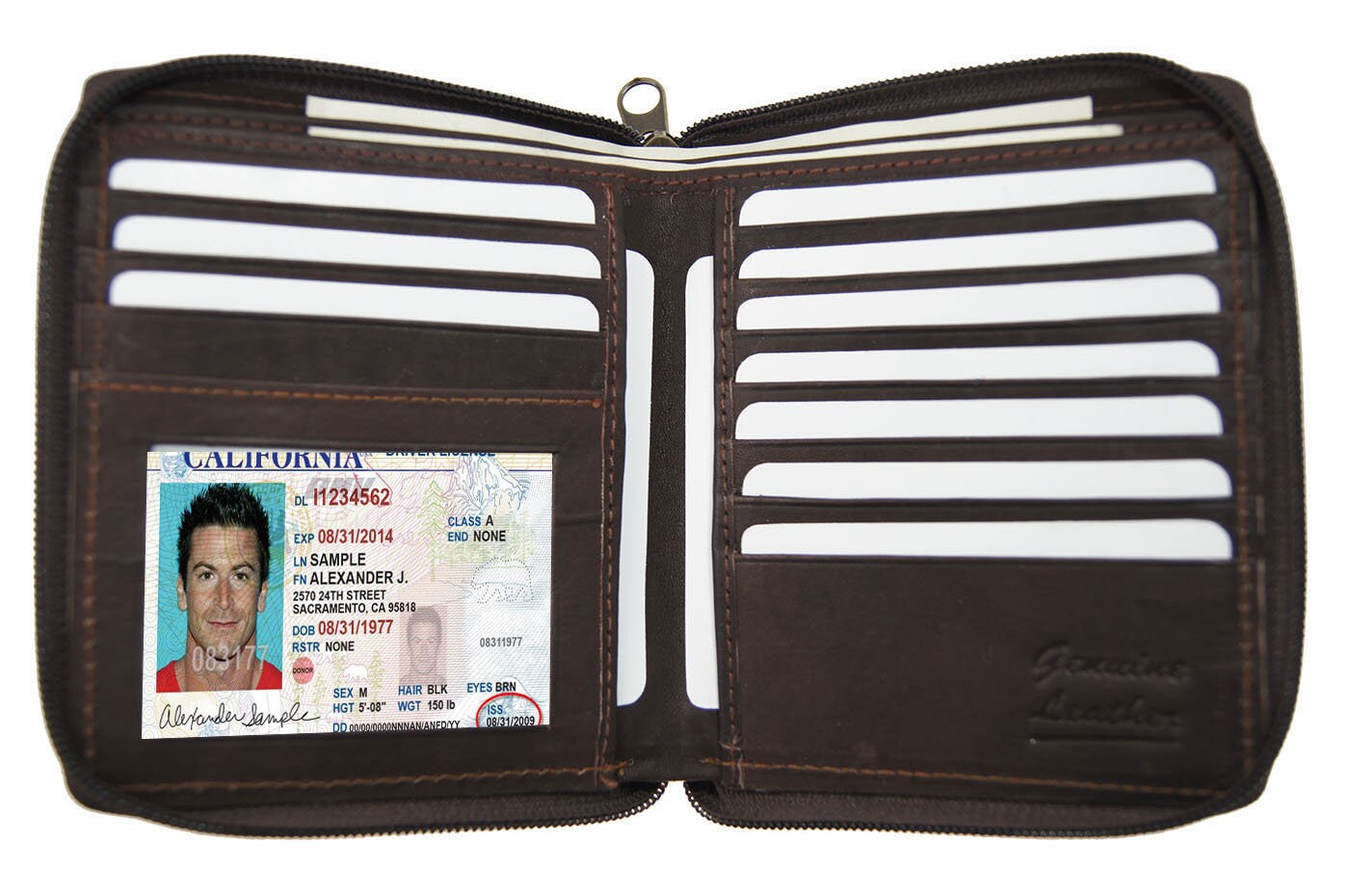 RFID Blocking Black Genuine Leather Zip-Around Men's Bifold Wallet with coin pocket