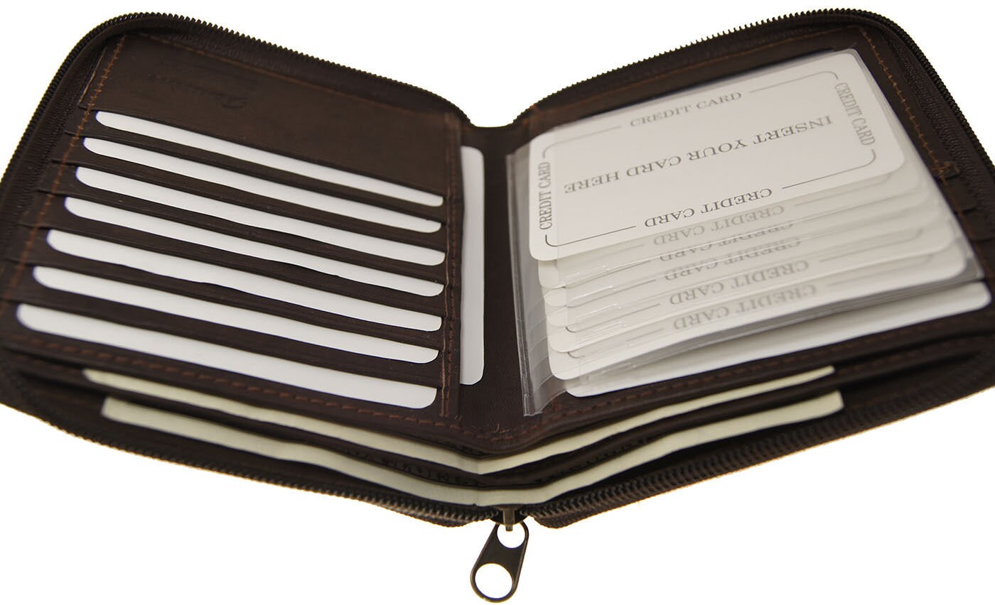 RFID Blocking Black Genuine Leather Zip-Around Men's Bifold Wallet with coin pocket