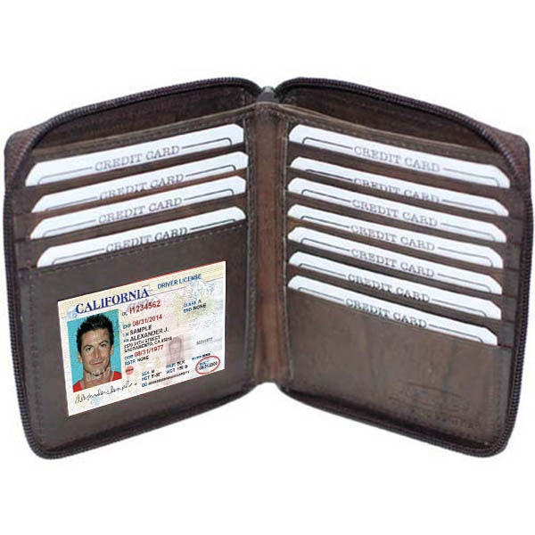 RFID Blocking Black Genuine Leather Zip-Around Men's Bifold Wallet with coin pocket