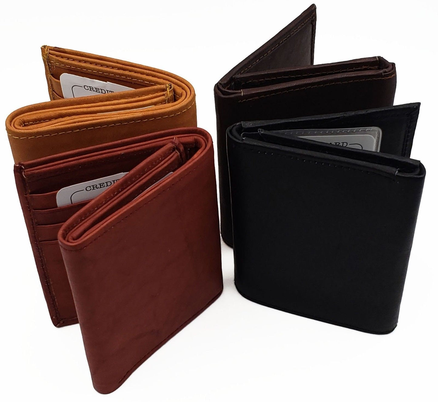 Black Genuine Leather Mens Trifold Wallet Front Pocket ID badge Holder