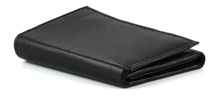 Black RFID Blocking Handcrafted Genuine Leather Mens Trifold Wallet Front Pocket ID badge Holder