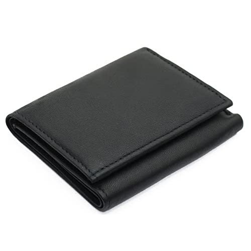 Black Genuine Leather Mens Trifold Wallet Front Pocket ID badge Holder
