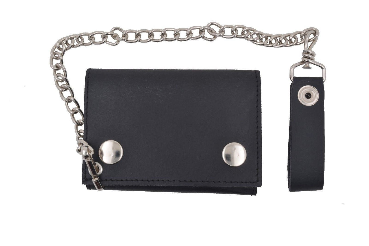 Black Mens Leather Biker's Steal Chain Trifold Wallet Trucker Motorcycle