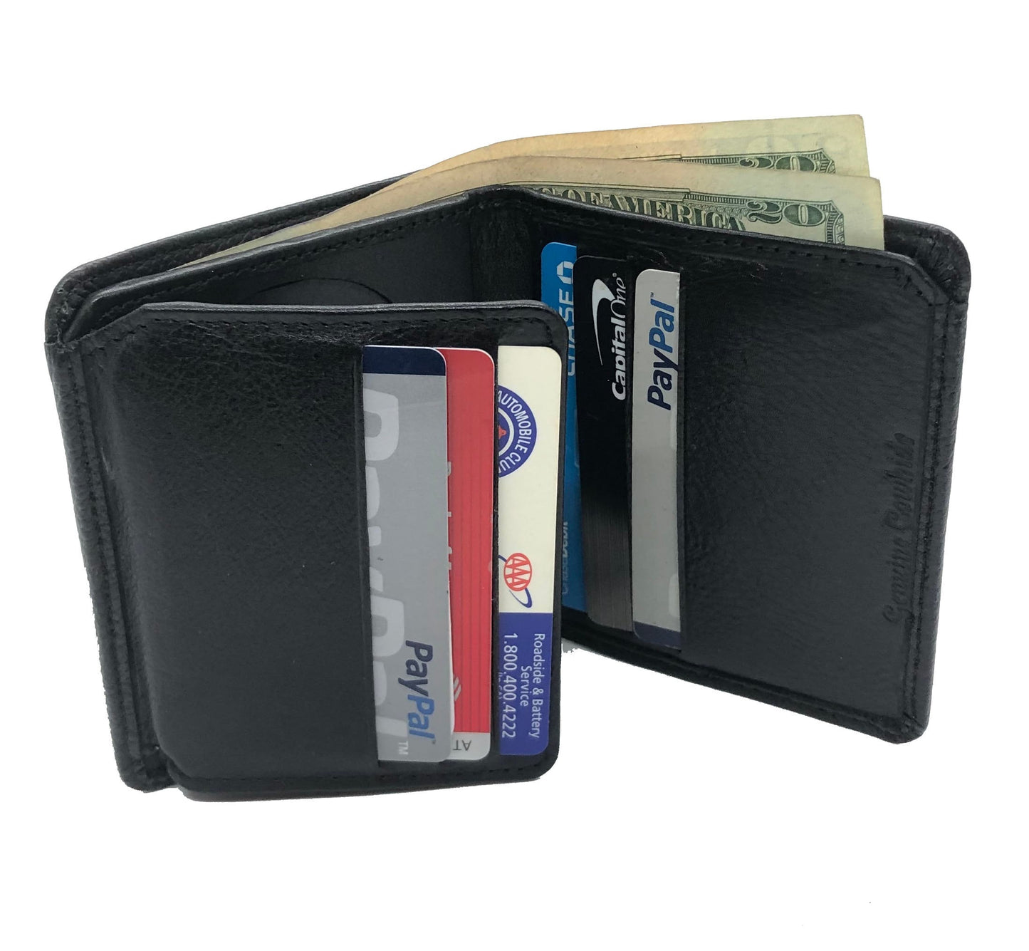 RFID Blocking Black Leather Men's Conceal Carry Badge Wallet License Circle Shield Holder