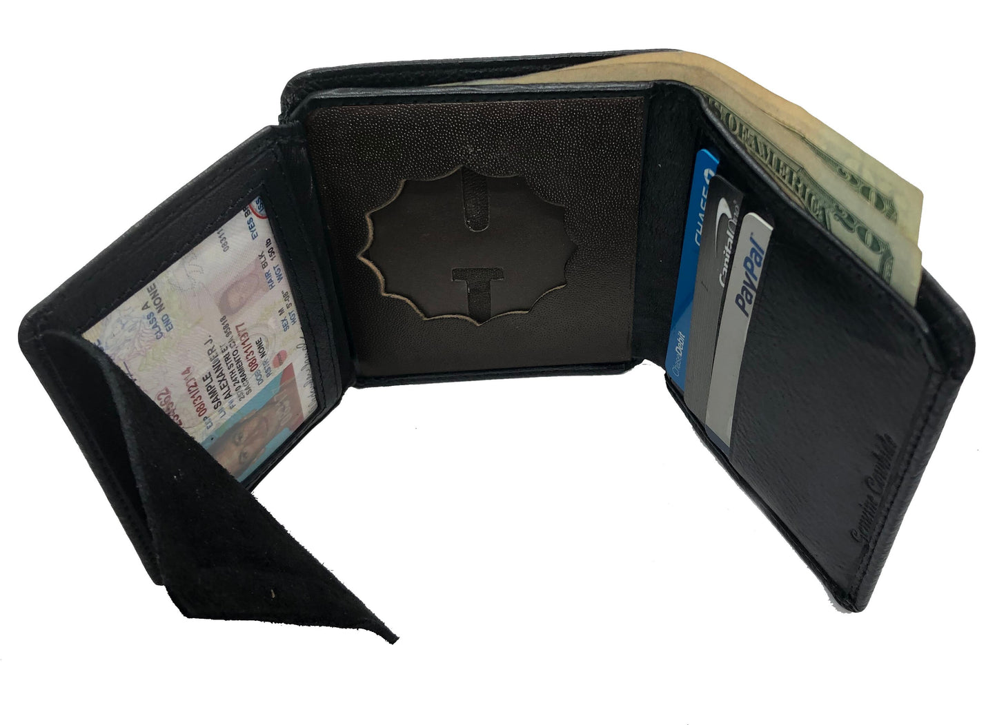 RFID Blocking Black Leather Mens Conceal Carry Badge Wallet License 12 Point Shield Holder