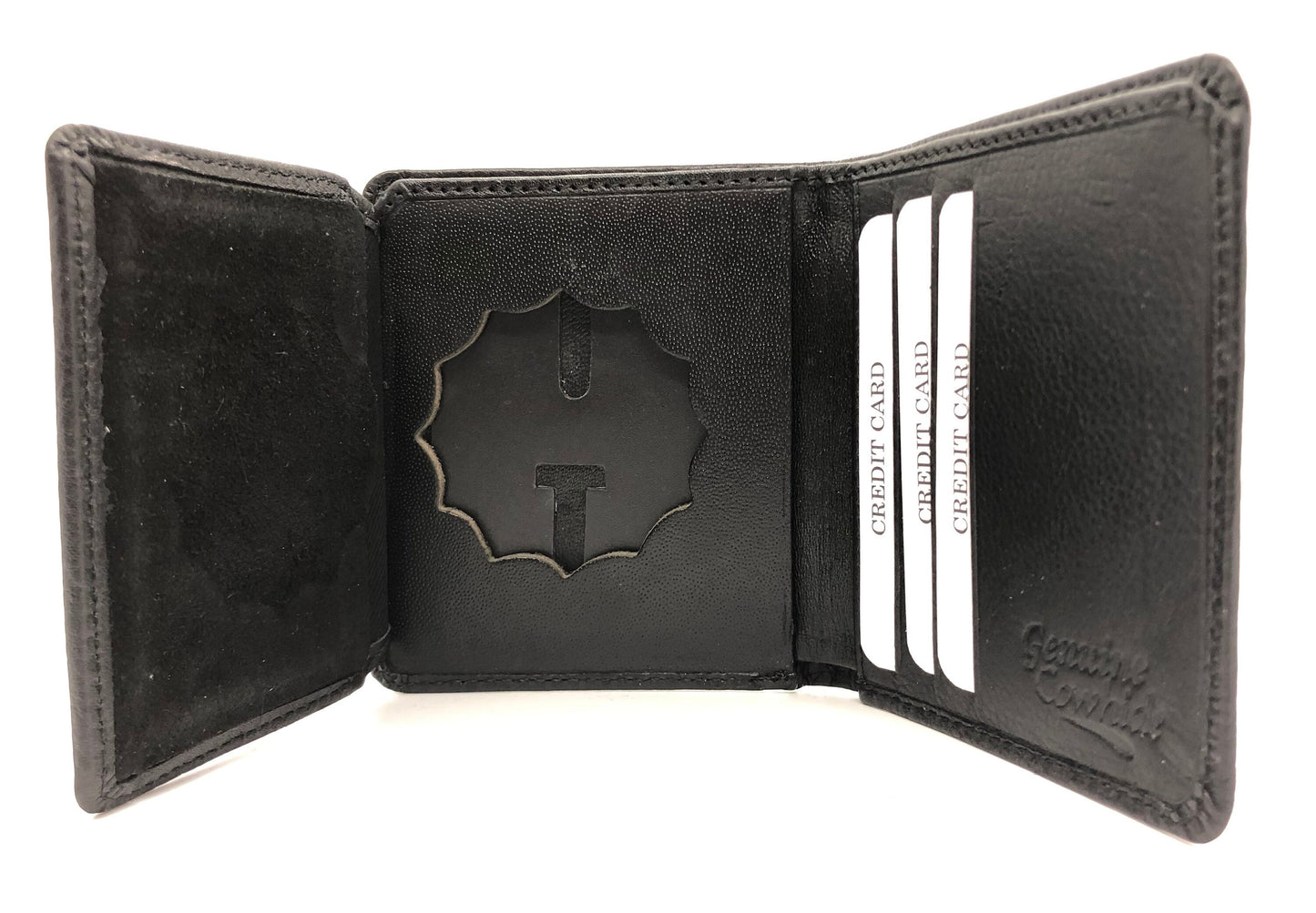 RFID Blocking Black Leather Mens Conceal Carry Badge Wallet License 12 Point Shield Holder