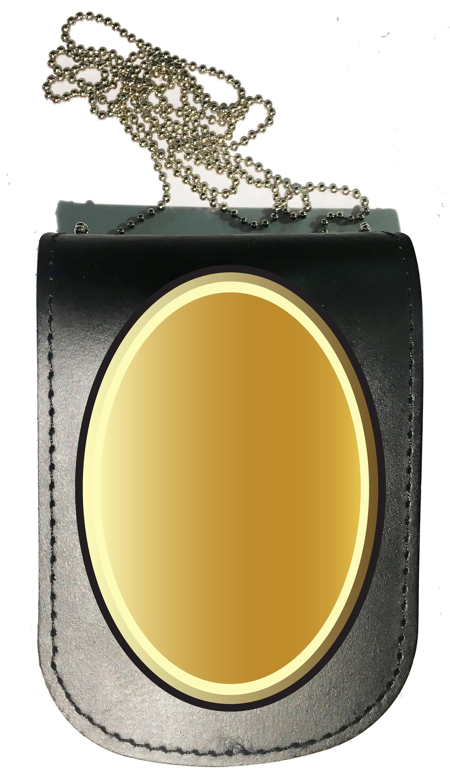 RFID Blocking Black Genuine Leather Conceal Carry Security Officer Badge Holder Neck Metal Chain Security Lanyard