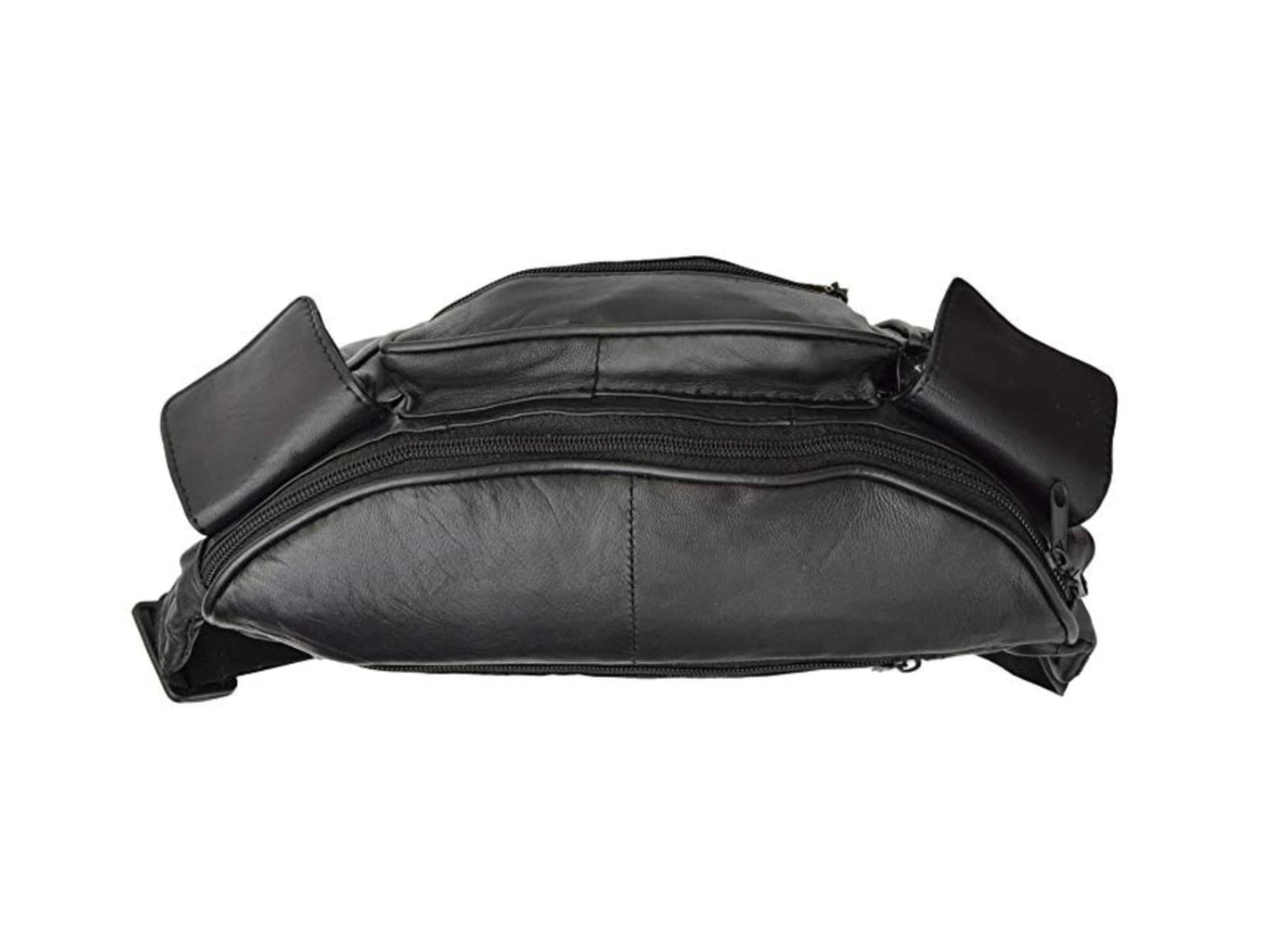 Black Genuine Leather Fanny Pack Waist Bag Travel Work Organizer Sac Men Lady Phone Holder