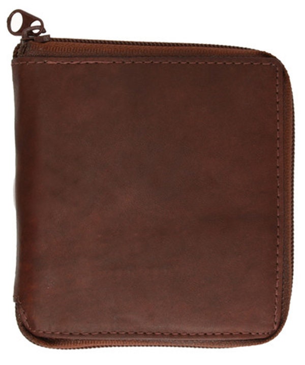 Genuine Leather Zip-Around Men's Bifold Wallet with coin pocket Black Brown Burgundy
