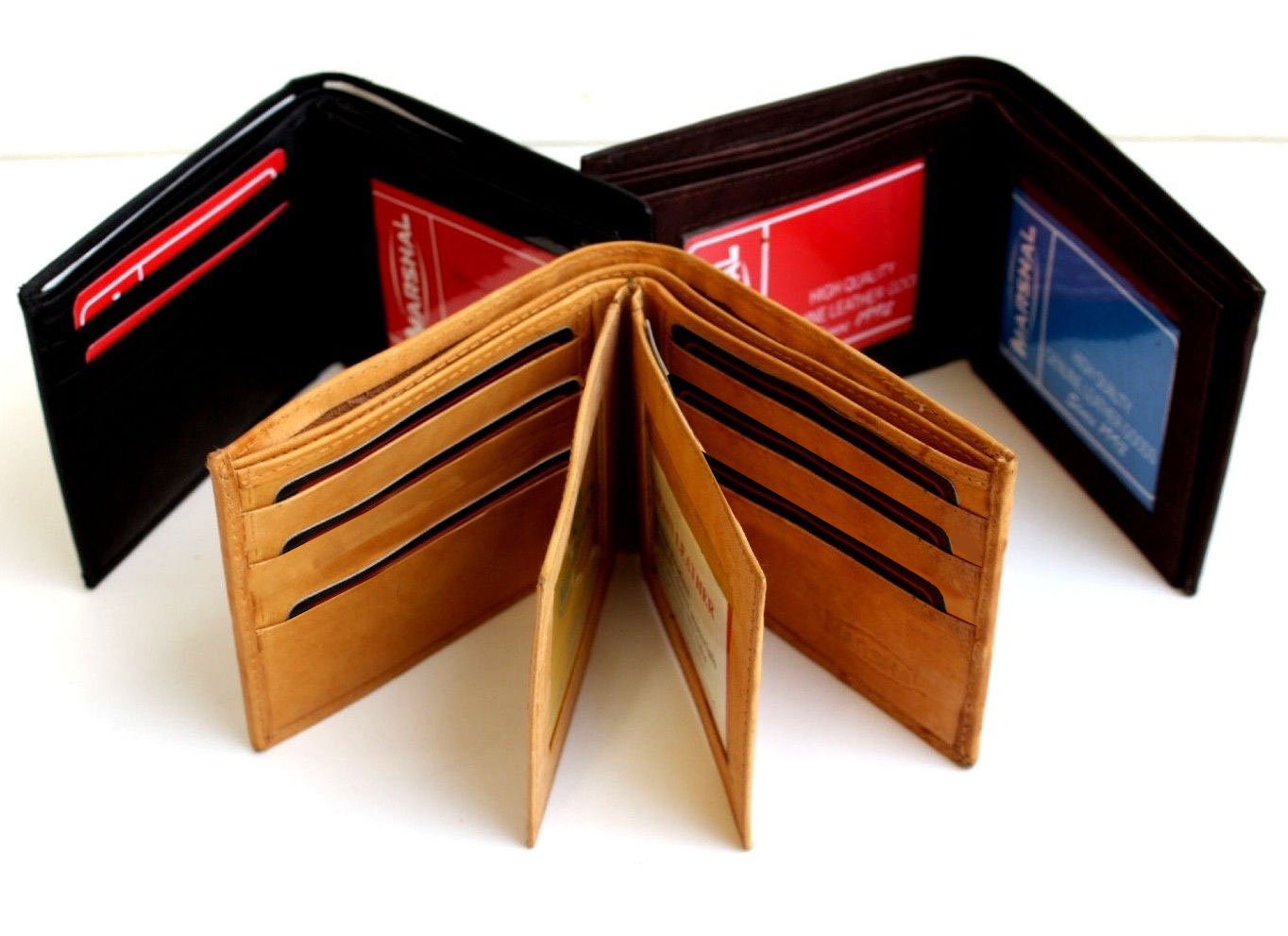 RFID Blocking Genuine Leather Men's 2 Center Flap Bifold Wallet ID Credit Card ID Holder