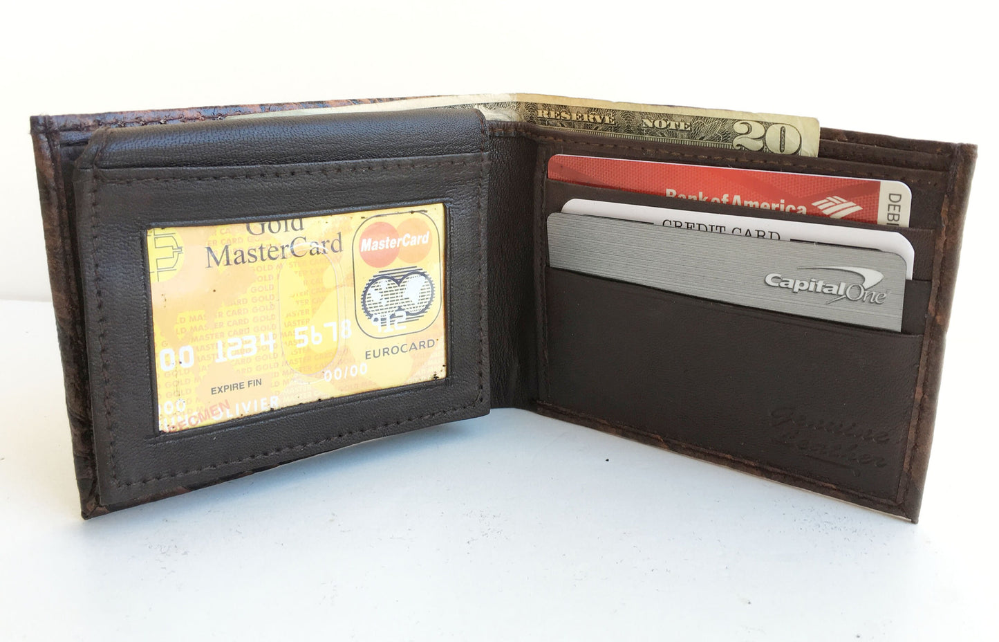 Genuine Cowhide Leather Croc Print Men's Flap Top Card Bifold Wallets Cowboy Western Style