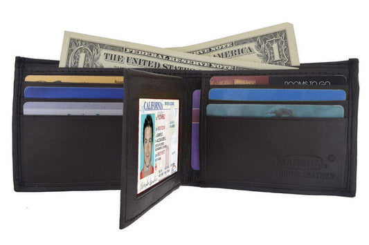 Genuine Leather Men's Bifold Center Flap Wallet Thin Credit Card Front Pocket