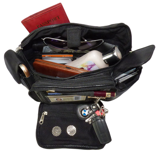 Black Genuine Leather Fanny Pack Waist Bag Travel Work Organizer Sac Men Lady Phone Holder