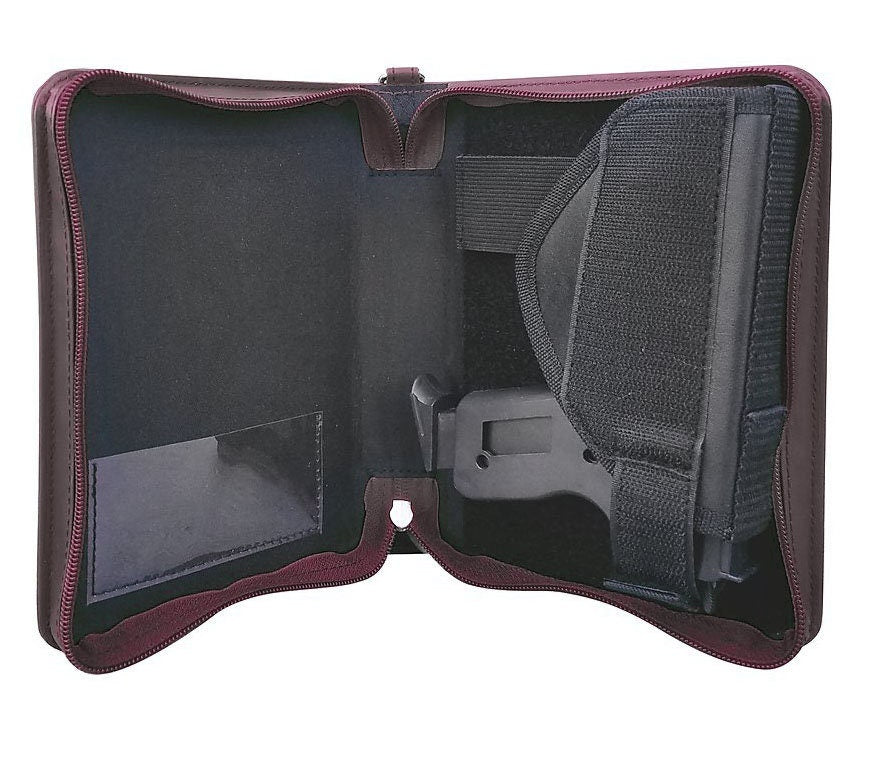 Black Cowhide Leather Concealed Carry Organizer Handgun Pistol Concealment Bible Cover Disguise CCW Case with Hand Strap