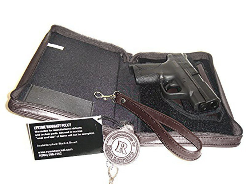 Black Cowhide Leather Concealed Carry Organizer Handgun Pistol Concealment Bible Cover Disguise CCW Case with Hand Strap