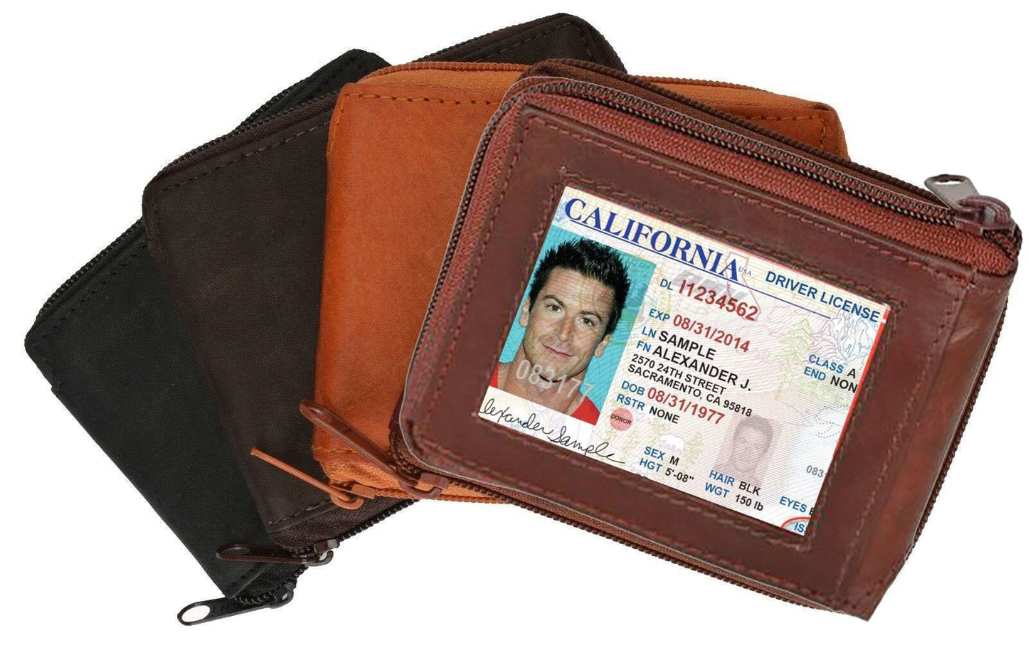 Genuine Leather Zip-Around Men's Bifold Wallet Flap Top ID Holder