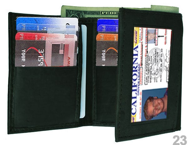 RFID Blocking Black Handcrafted Genuine Leather Mens Trifold Wallet Front Pocket ID badge Holder