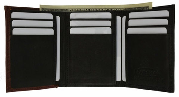 RFID Blocking Black Handcrafted Genuine Leather Mens Trifold Wallet Front Pocket ID badge Holder