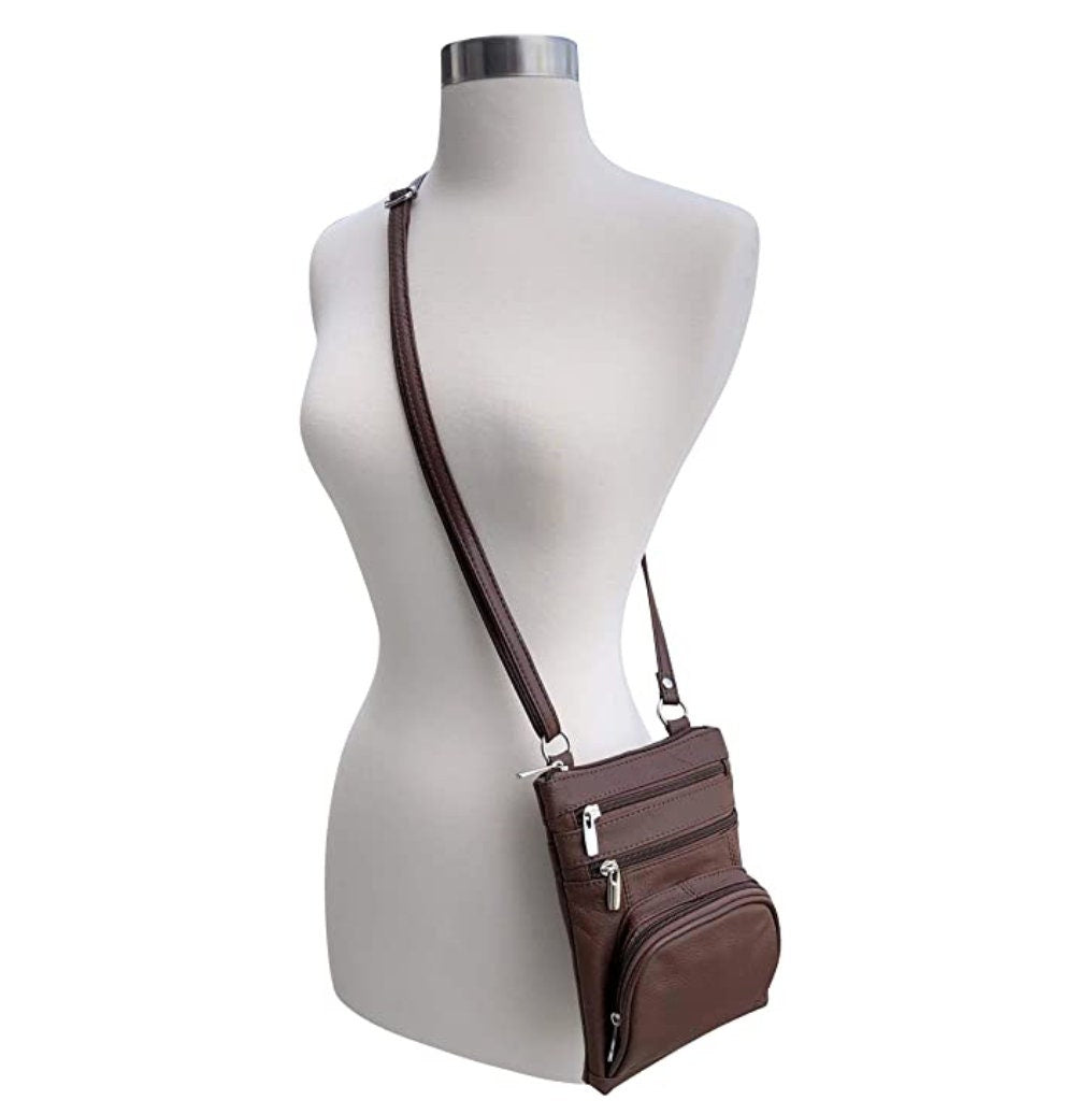 Genuine Cowhide Leather Studded Pocket Women Crossbody Bag Handbag