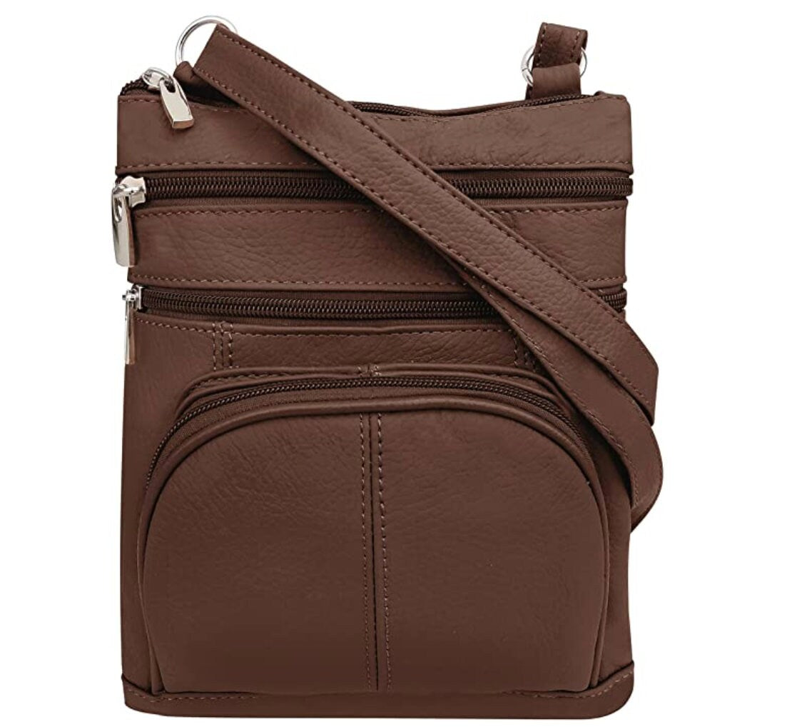Genuine Cowhide Leather Studded Pocket Women Crossbody Bag Handbag