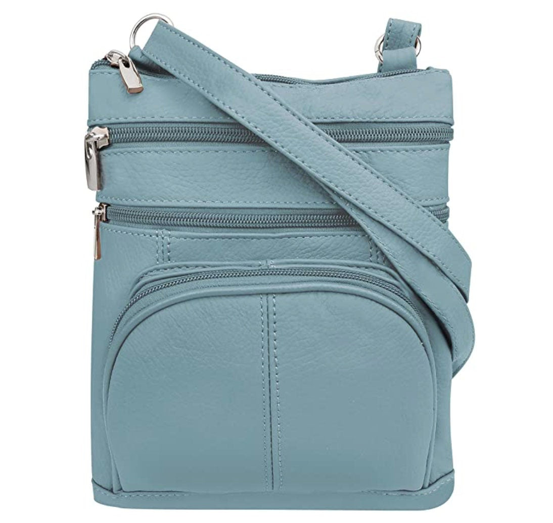 Genuine Cowhide Leather Studded Pocket Women Crossbody Bag Handbag