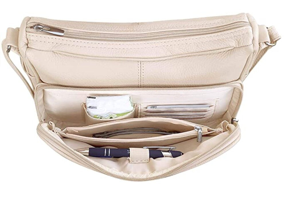 Genuine Cowhide Leather Women's Cross Body Shoulder Strap Organizer Purse
