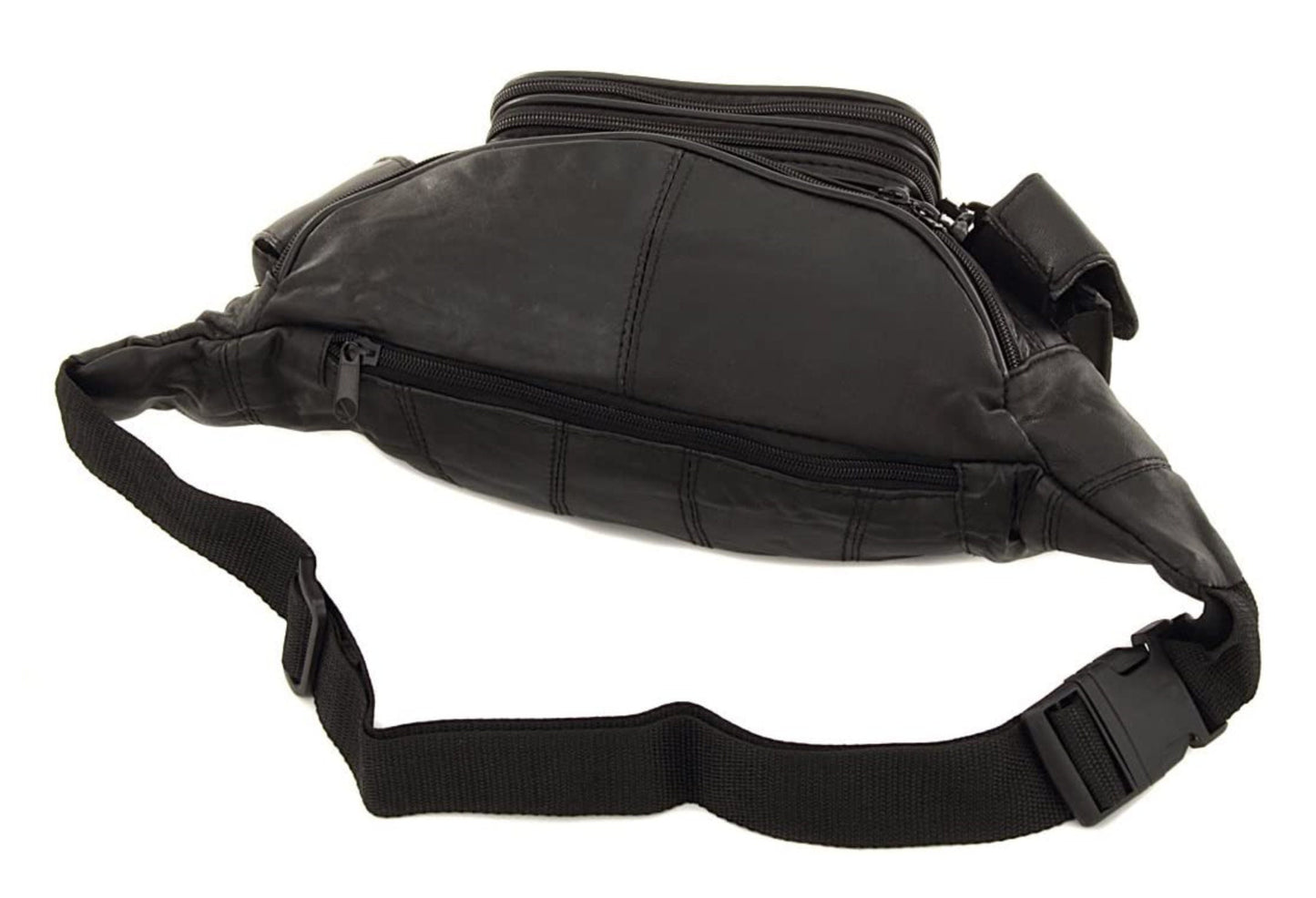 Black Genuine Leather Fanny Pack Waist Bag Travel Work Organizer Sac Men Lady Phone Holder