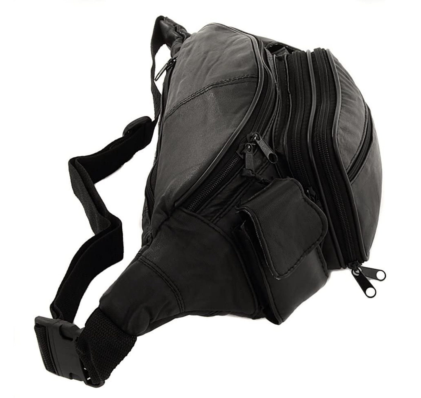 Black Genuine Leather Fanny Pack Waist Bag Travel Work Organizer Sac Men Lady Phone Holder