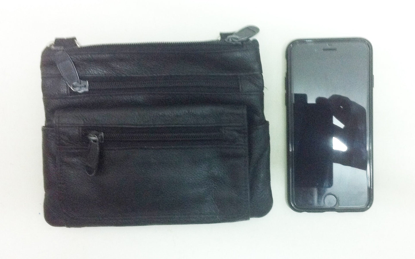 Black Genuine Cowhide Leather Cross Body Organizer Shoulder Bag Belt Clip Convertible Waist Purse