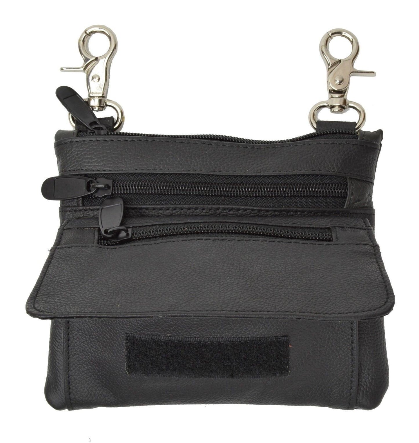 Black Genuine Cowhide Leather Cross Body Organizer Shoulder Bag Belt Clip Convertible Waist Purse